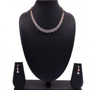 Simple Dual Tone White And Rosegold Necklace Set For Women/girls